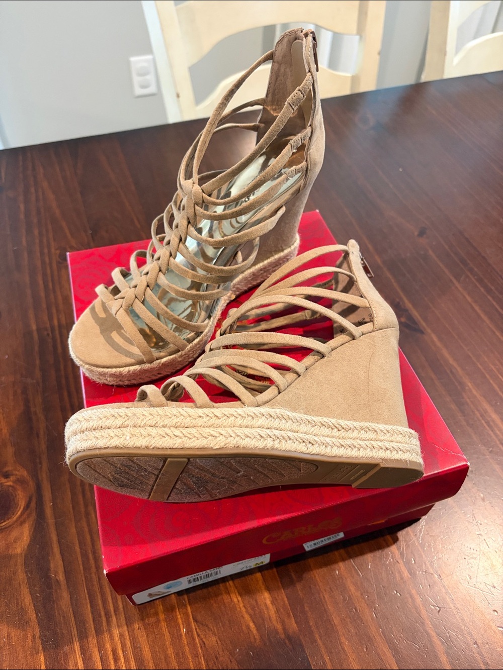 Carlos by Carlos Santana Tan Strappy Espadrille Wedge Sandals